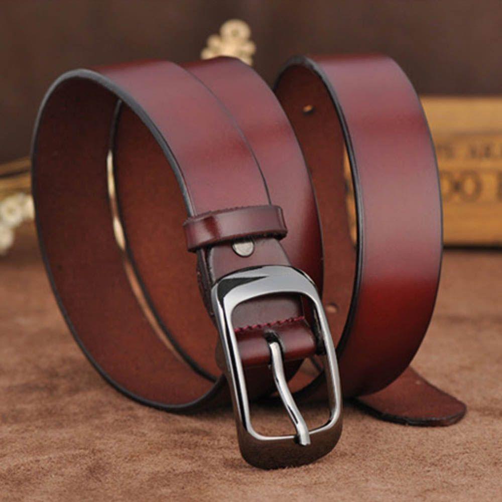 Thắt Lưng Da Bò Màu Đen / Nâu / Đỏ Cài Khóa Dễ Phối Đồ Thời Trang