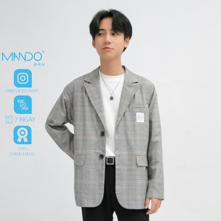 Áo Blazer Nam Kẻ Caro Xám MANDO, Áo Khoác Thu Đông Dài Tay Phong Cách Hàn Quốc Chất Liệu Cao Cấp 2021 - AVN016