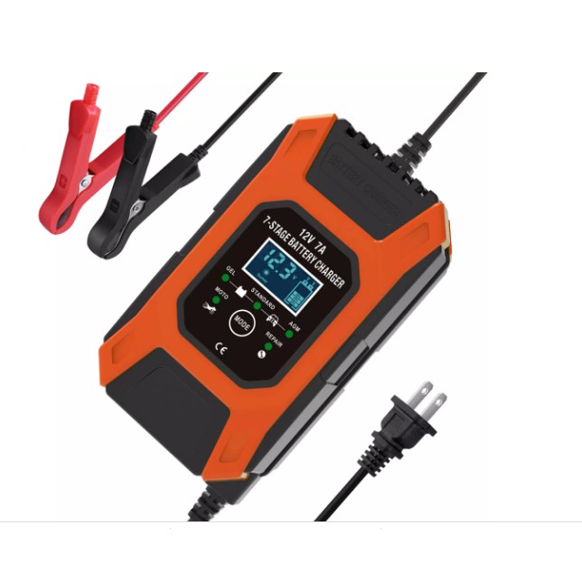Máy sạc bình ắc quy 12V 7A 6AH-120AH chính hãng FOXSUR hỗ trợ sạc nhanh có chức năng khử sunfat thông minh tự ngắt khi đ