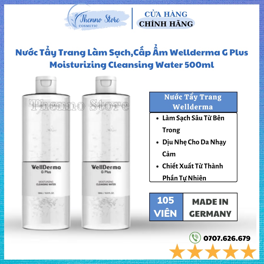 (Chính Hãng) Nước Tẩy Trang Làm Sạch,Cấp Ẩm Wellderma G Plus Moisturizing Cleansing Water 500ml