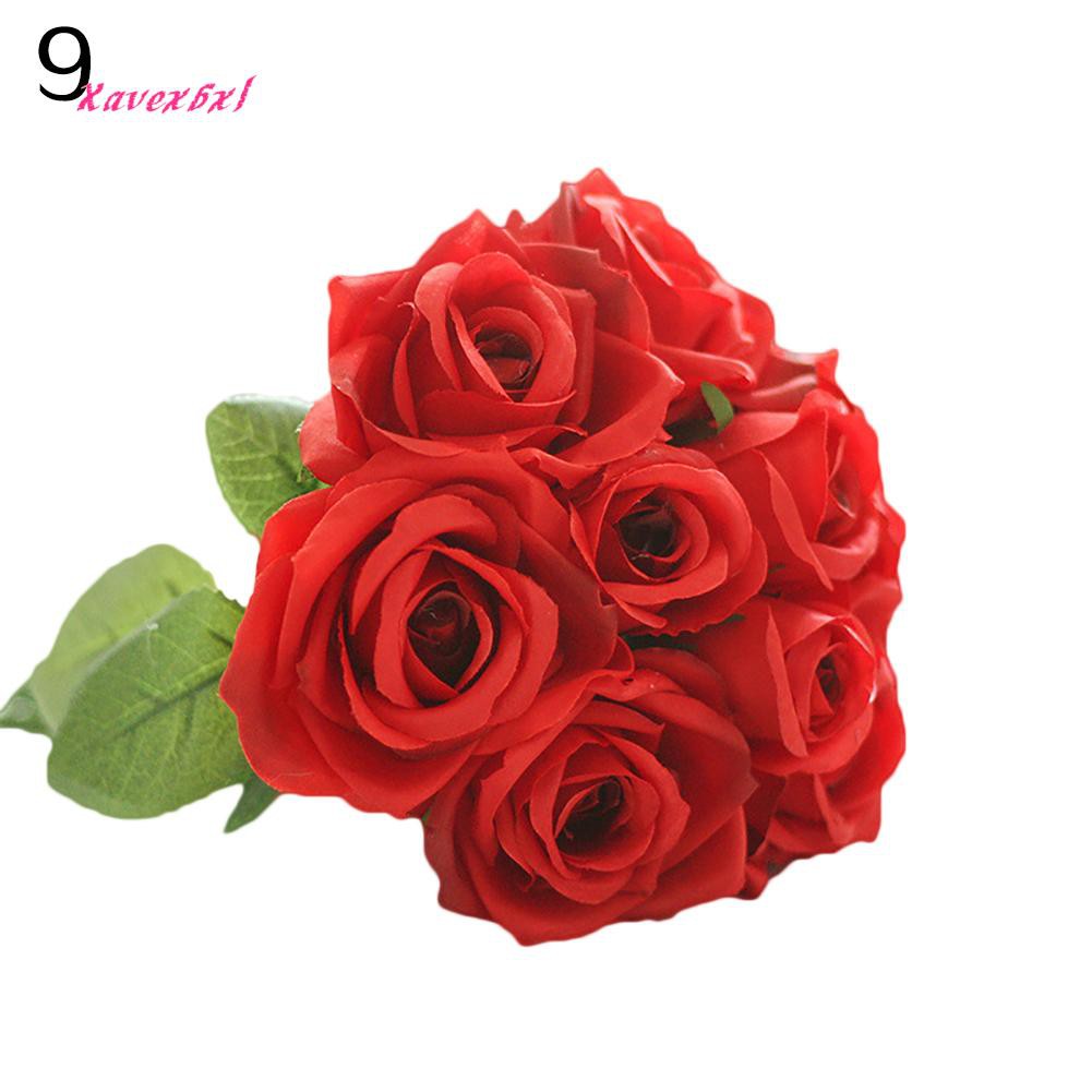 1 Bó 9 Bông Hoa Hồng Giả Trang Trí Tiệc Cưới