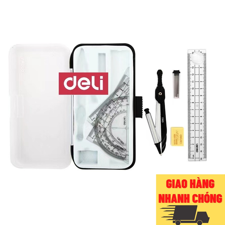 Bộ thước compa học toán tiện dụng cho học sinh Deli 7 dụng cụ