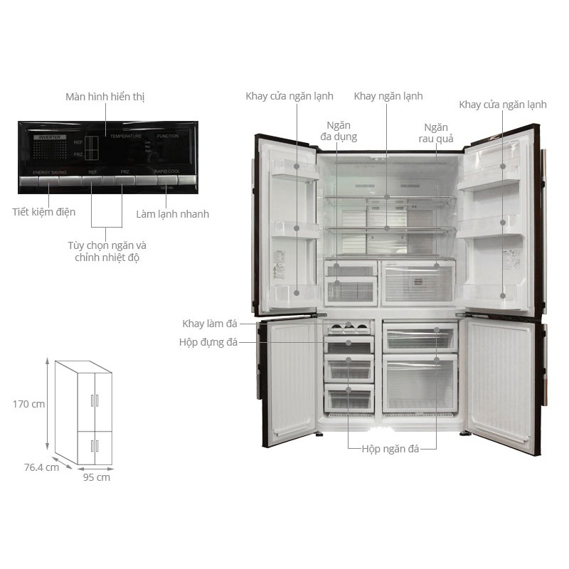 Tủ lạnh Mitsubishi Electric Inverter 580 lít MR-L72EH-BRW-V - Làm đá nhanh, Inverter tiết kiệm điện, Chuông báo cửa mở