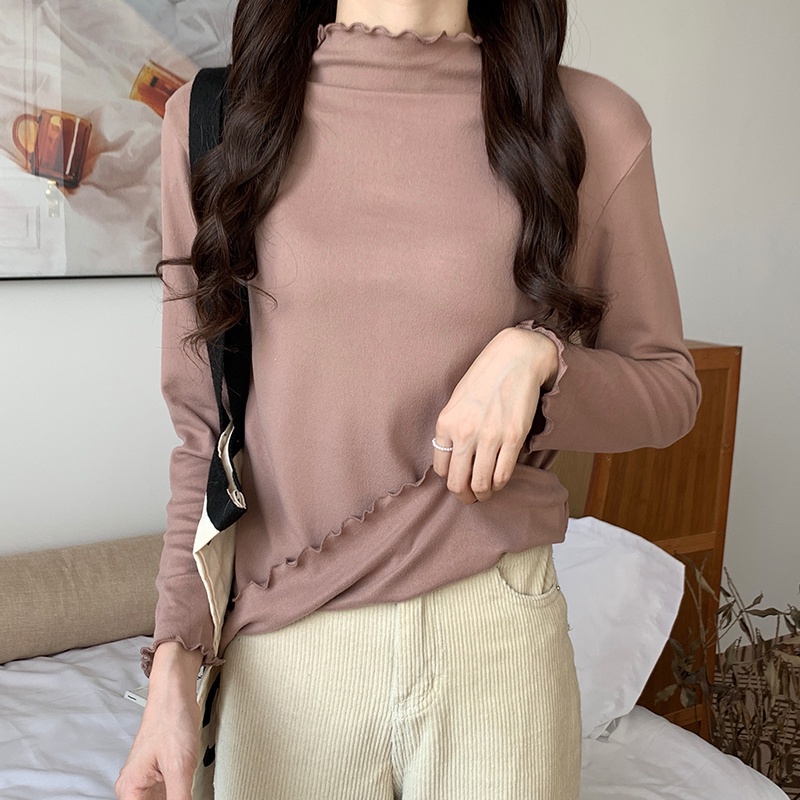 SUXI Áo thun tay dài cổ cao phong cách Hàn Quốc thời trang dành cho nữ