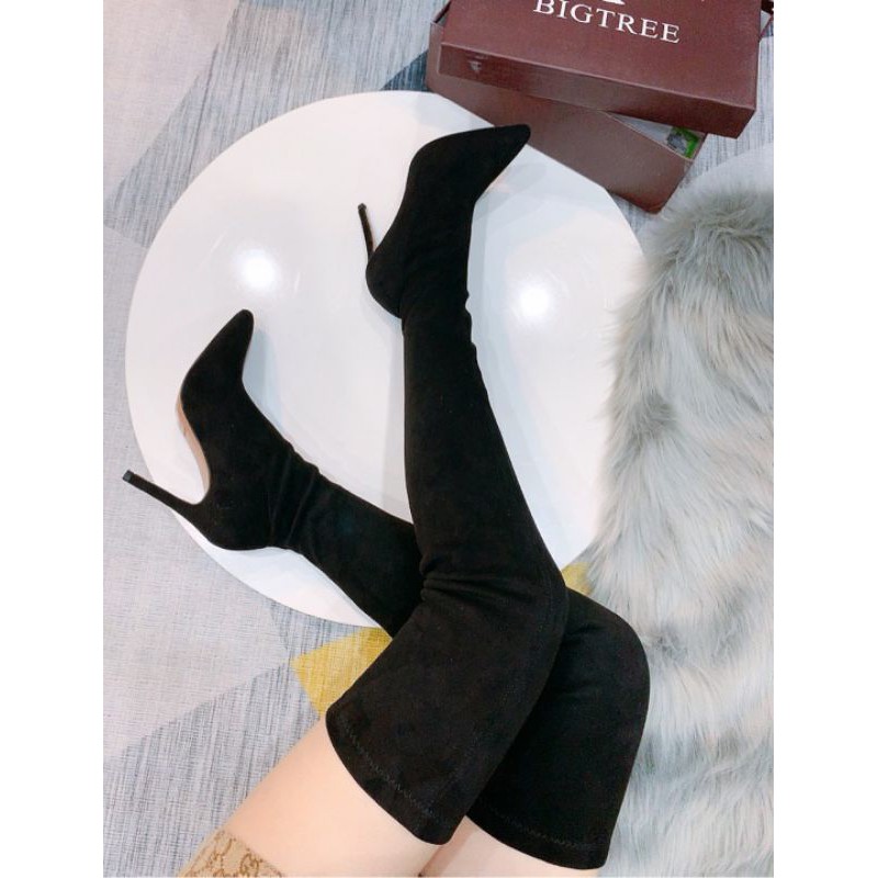 [HÌNH THẬT]Boot Đùi Big Tree Nỉ Nhung Mềm Êm  Mũi Nhọn Gót Nhọn 7p Fullbox | BigBuy360 - bigbuy360.vn