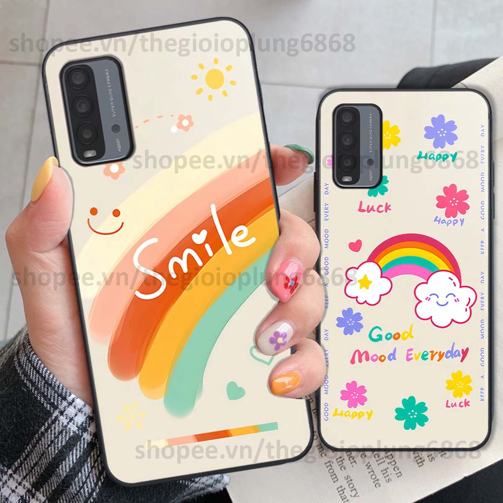 Ốp Xiaomi Redmi 9T in hình cầu vồng happy smile thỏ cute siêu xinh siêu đáng yêu