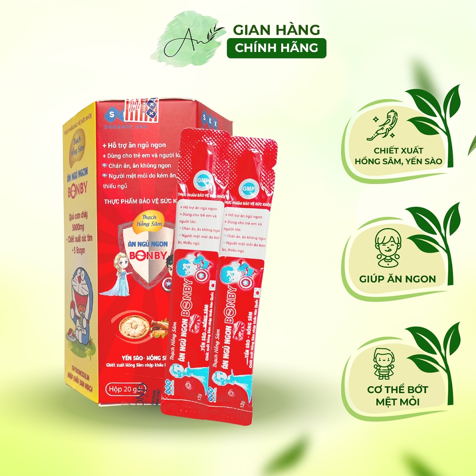 Thạch hồng sâm ăn ngủ ngon Bonby Dr.Huy tăng cường đề kháng, hỗ trợ tiêu hóa cho bé 20 gói x 12g - AN012