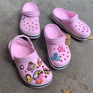 [Tặng 12 jibbitz] Dép sục C.R.O.S.S band hồng phấn đế bằng