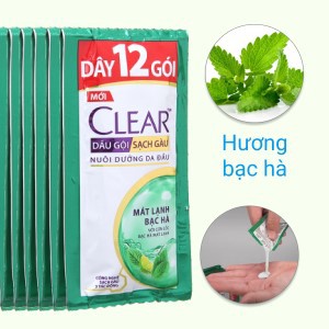 Dầu gội sạch gàu Clear mát lạnh bạc hà 5.8ml x 12 gói