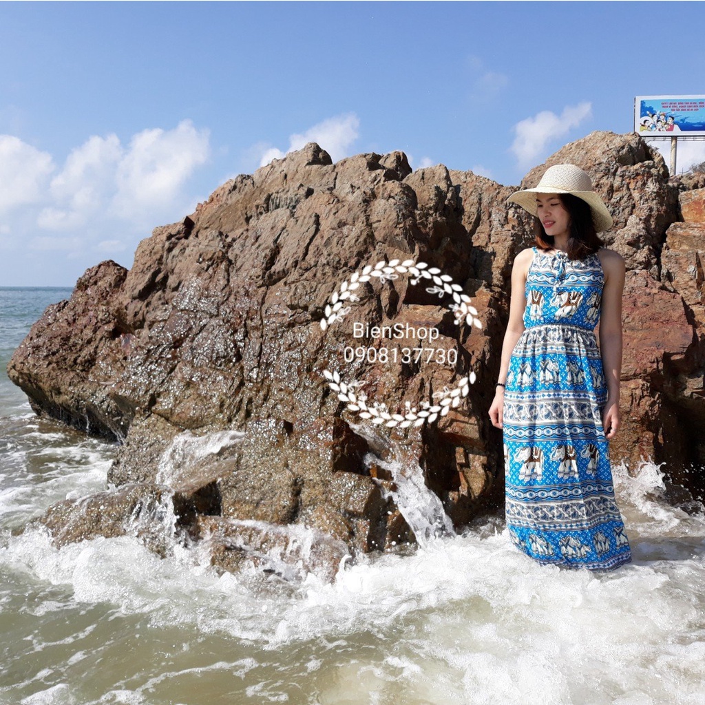 Đầm maxi yếm lanh Thái-nhiều màu