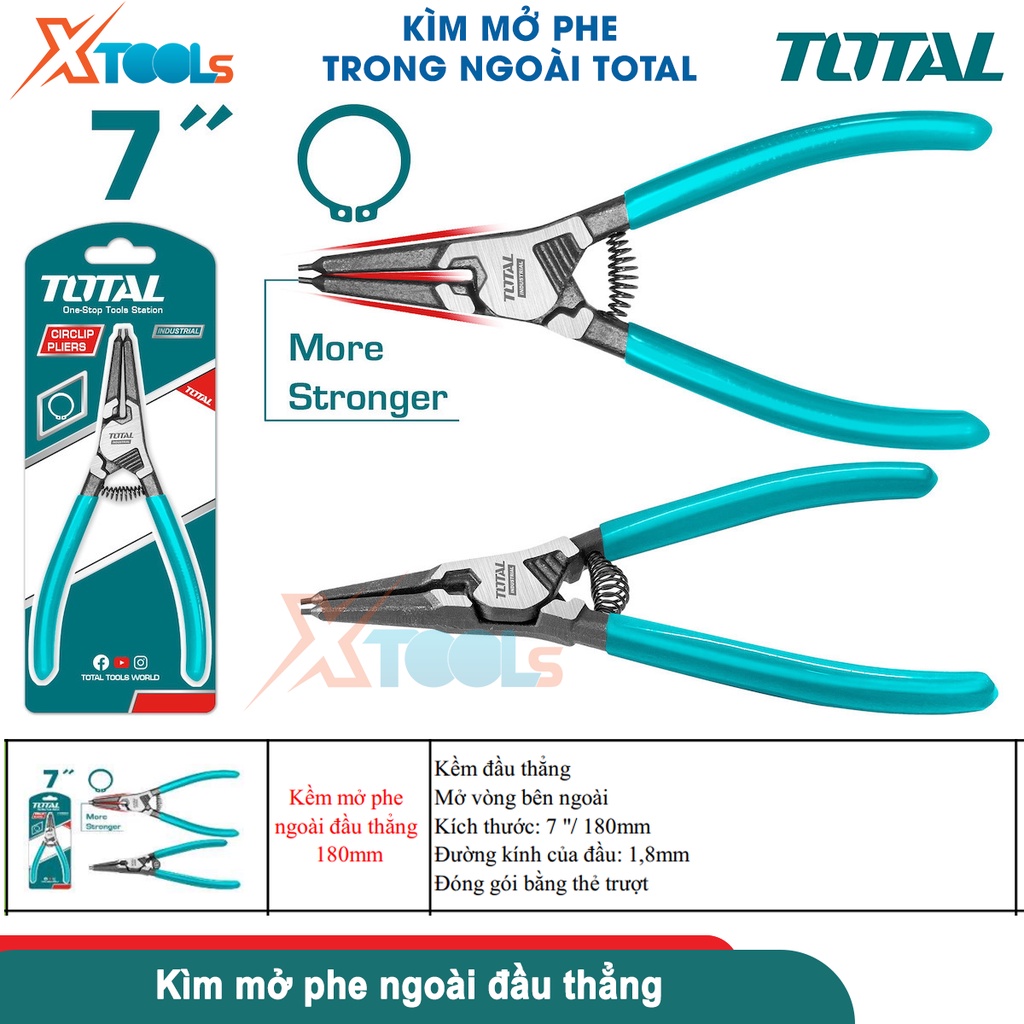 Kìm mở phe trong ngoài Total 7&quot;/180mm đầu 1.8mm kìm mở phe đầu thẳng và cong THTJ21801 THTJ21802 [CHÍNH HÃNG][XTOOLS]