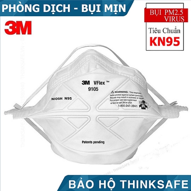KHẨU TRANG N95 VFLEX 3M 9105-BẢO VỆ HÔ HẤP CHỐNG BỤI GIẢM VI KHUẨN