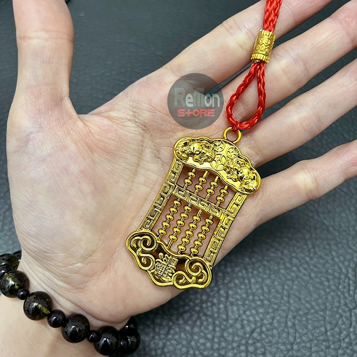 Bàn tính tỳ hưu mạ vàng treo phong thủy cho Xe hơi đeo Móc khóa cầu tài lộc đại phú quý