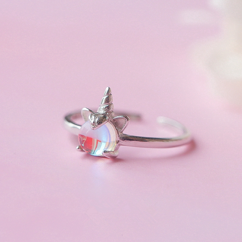 Exquisite Nhẫn đá pha lê hình kỳ lân xinh xắn cho nữ