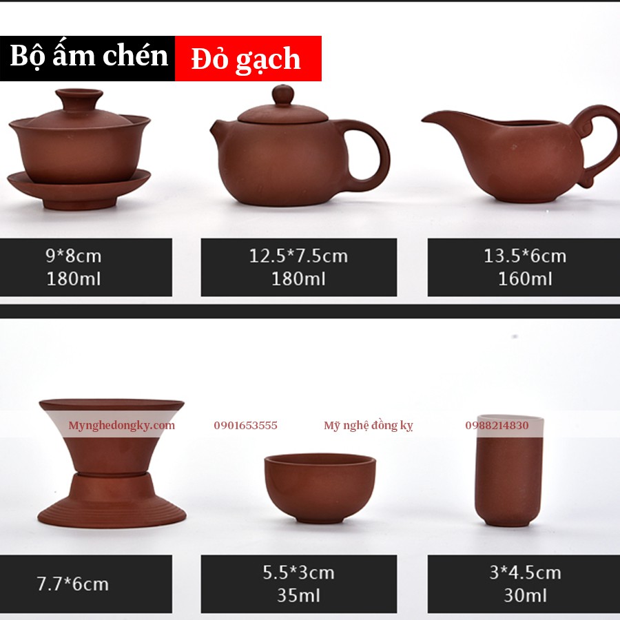 Bàn trà điện thông minh giá rẻ có đủ khay bàn, bếp pha trà, ấm chén gốm màu đỏ gạch - Mã V2502