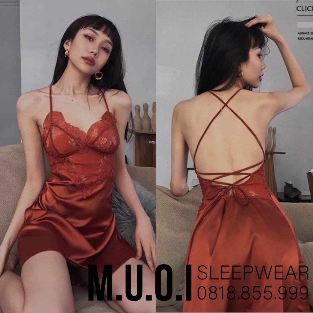 [FREESHIP] Váy ngủ sexy QUẢNG CHÂU-Váy ngủ lua phối ren ngực đan dây sexy QUẢNG CHÂU SX 078 - hàng có sẵn( video+ ảnh)