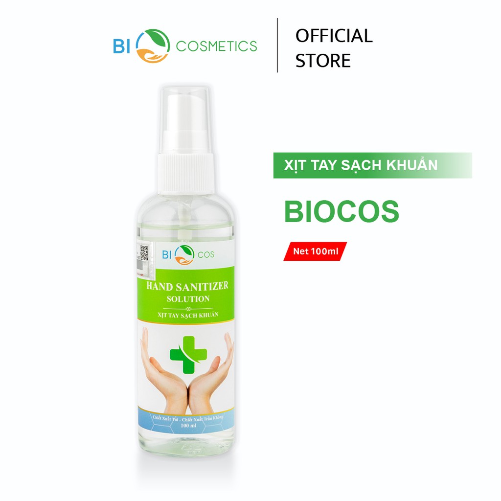 Xịt Tay Sạch Khuẩn Hand Sanitizer Solution BIOCOS 100ml - Chiết Xuất Tỏi, Trầu Không