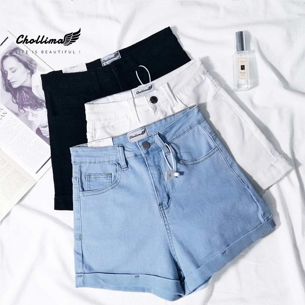 Quần short jeans nữ co giãn Chollima lật lai QS008 phong cách hàn quốc đơn giãn dễ phối đồ