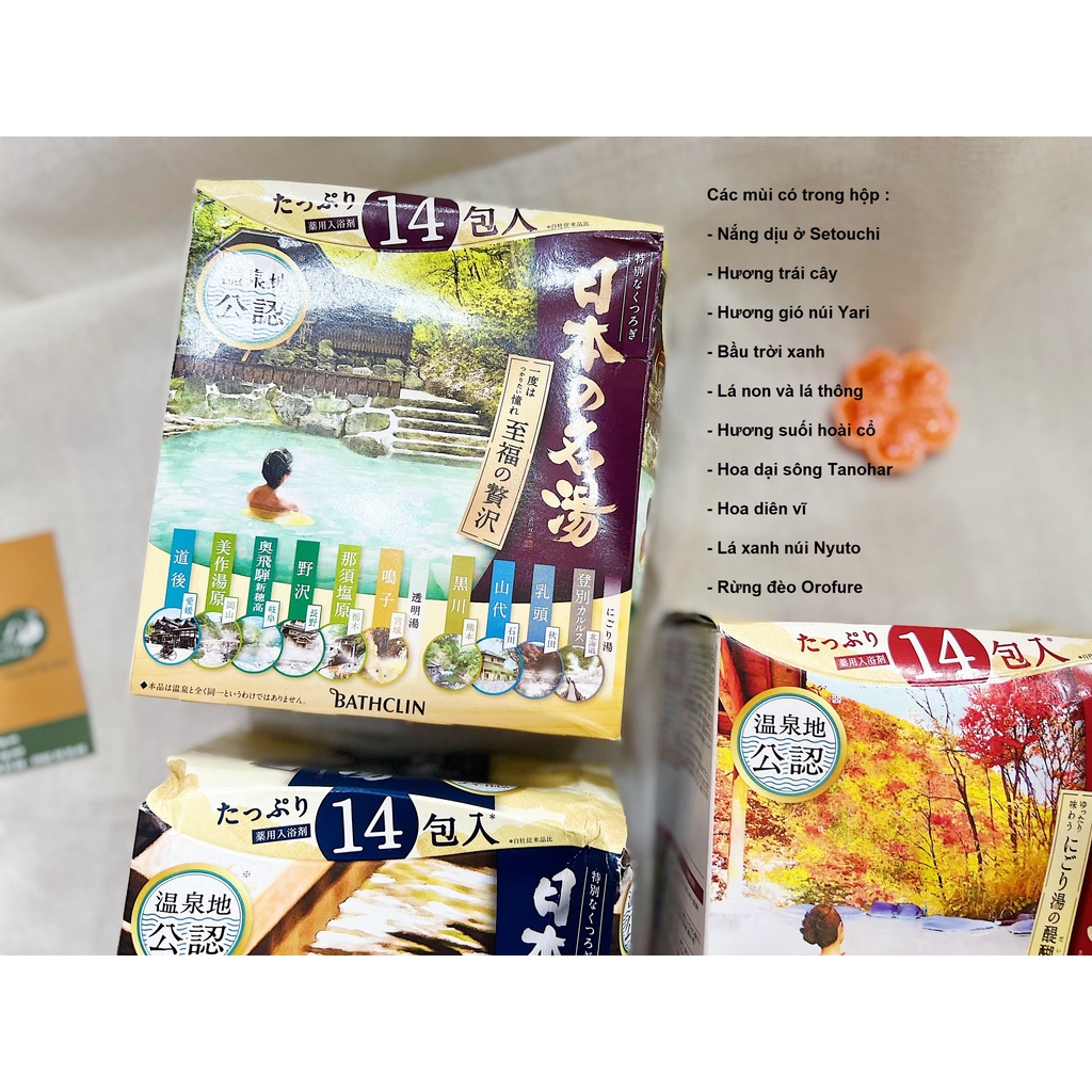 [NHIỀU MÙI] muối tắm ngâm bồn Onsen cao cấp Luxury Bathclin (14 gói x 30g) - Hàng nội địa Nhật