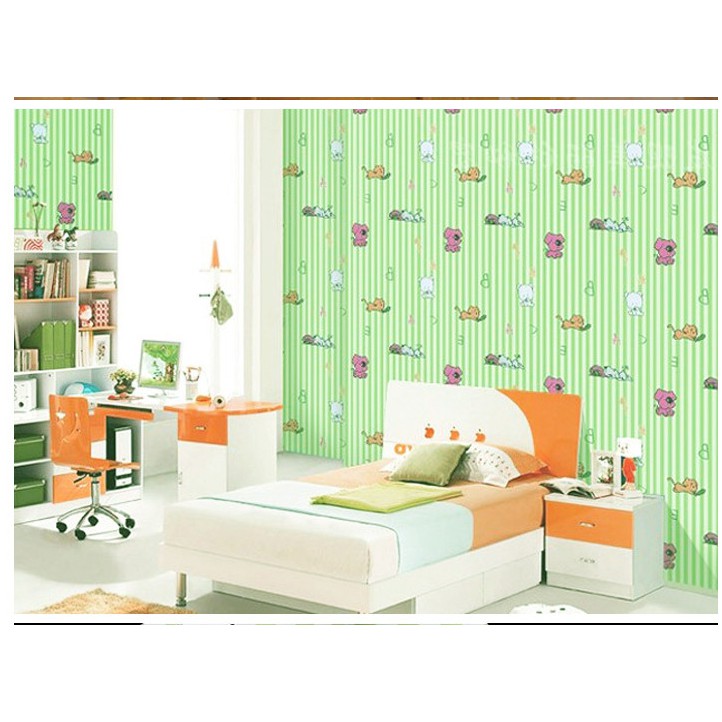 Decal giấy dán tường chó con sọc xanh lá (khổ 0.45m)