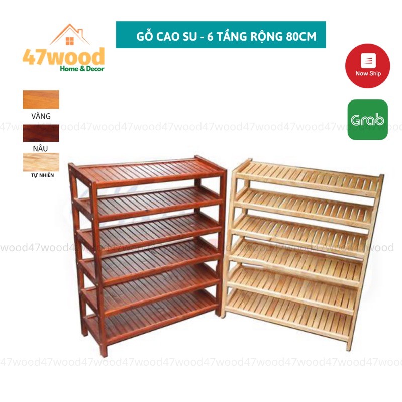 Kệ dép gỗ 6 tầng 80cm gỗ cao su - Kệ dép gỗ 47wood