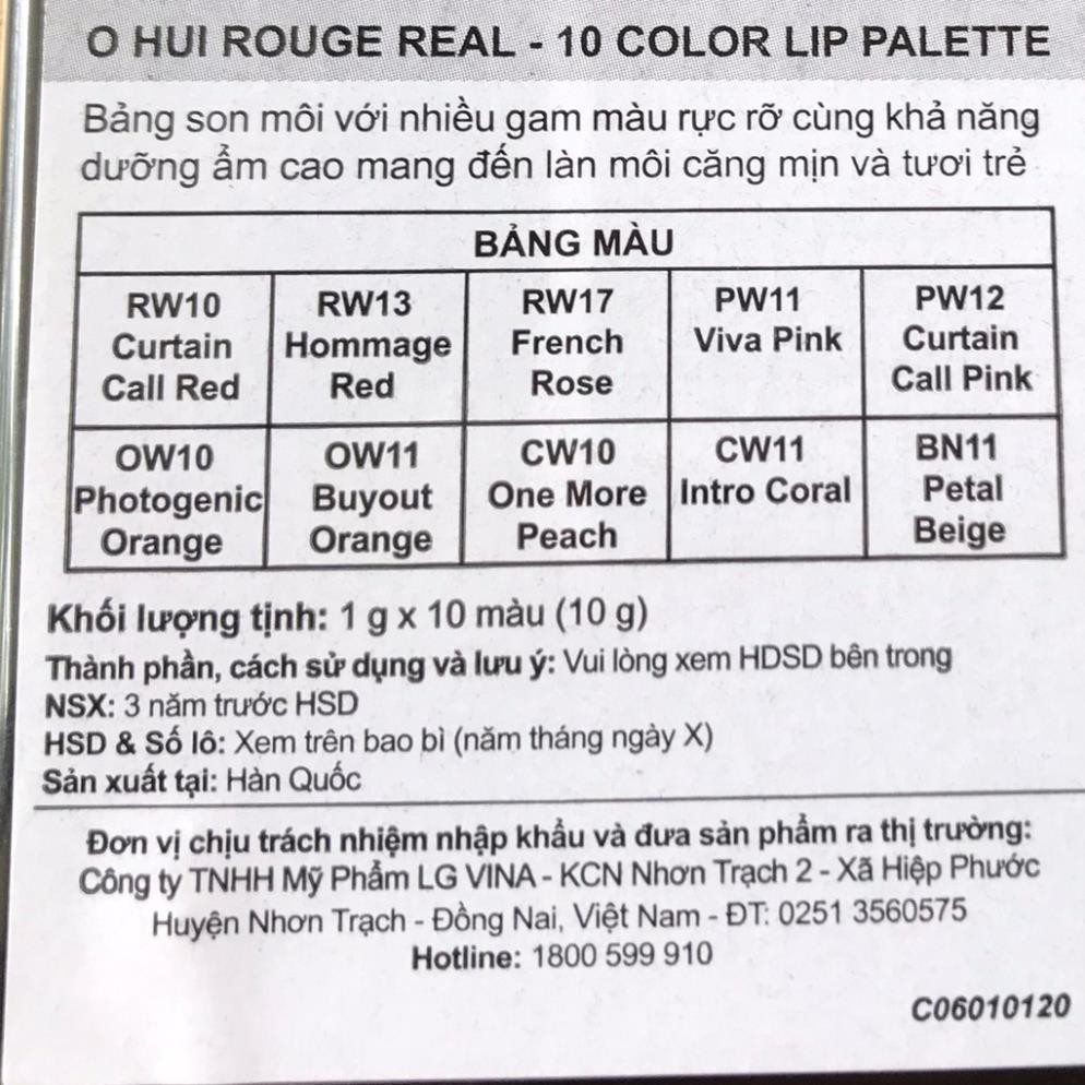 BẢNG SON OHUI 10 MÀU TÔNG ĐẸP