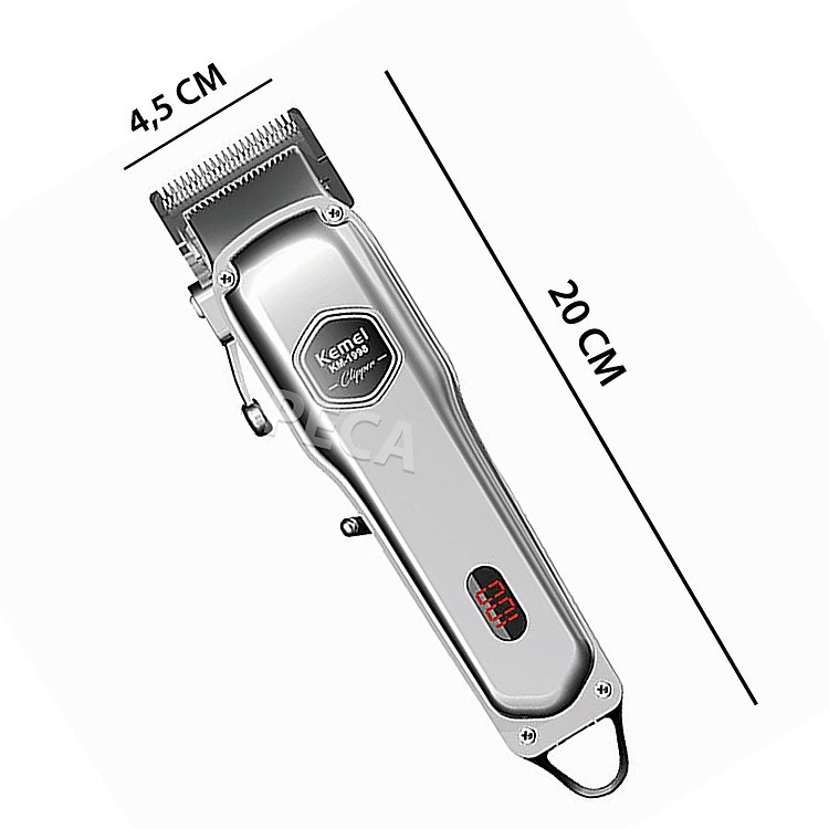 Tông Đơ Cắt Tóc Chuyên Nghiệp Kemei  KM-1998 Thân Nhôm Nguyên Khối,Pin Lithium 2000mah Tặng Bộ 4 Cữ, Màn Hình LED.