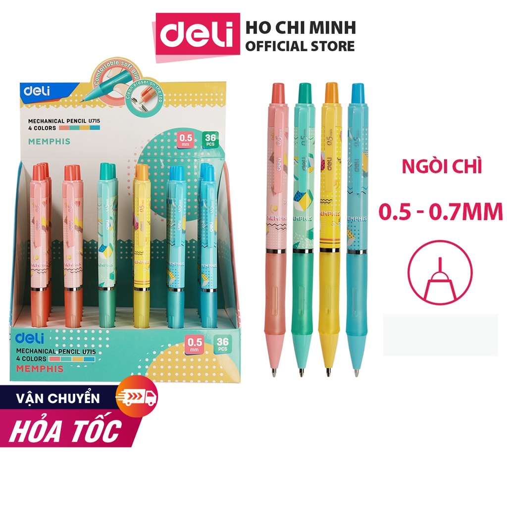 Bút chì kim Deli - ngòi 0.5 / 0.7mm - vỏ nhựa nọa tiết dễ thương cho học sinh - EU715 / EU717