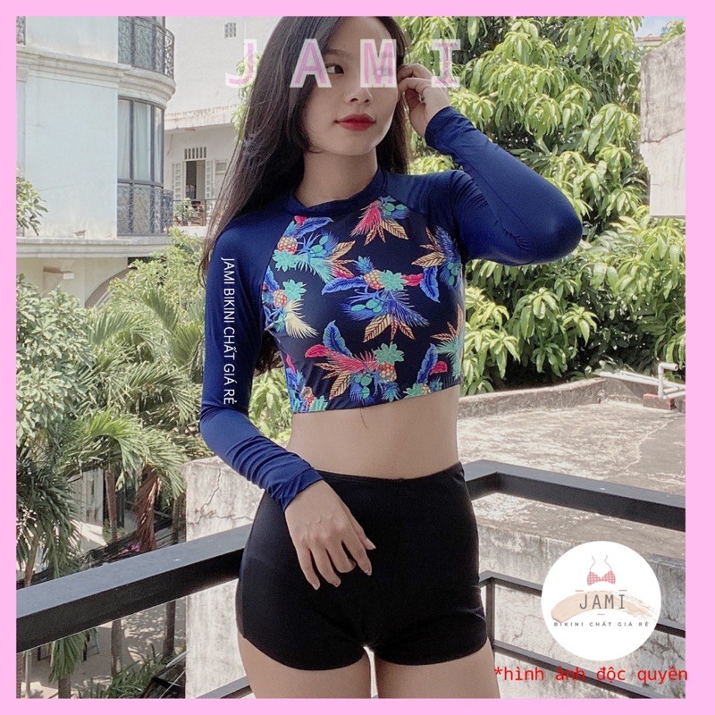 ĐỒ BƠI NỮ BIKINI TAY DÀI QUẦN CẠP CAO BIKINI QUẦN ĐÙI LÁ XANH HOẠ TIẾT NHIỆT ĐỚI - ATD790 | BigBuy360 - bigbuy360.vn
