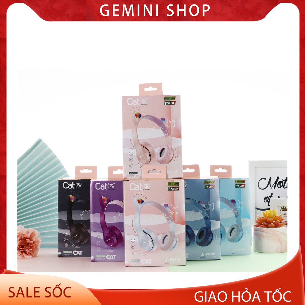 Tai Nghe Bluetooth P47-M Chụp tai có Mic Headphone không dây Dễ Thương tai mèo nghe nhạc, chơi game GEMINI SHOP