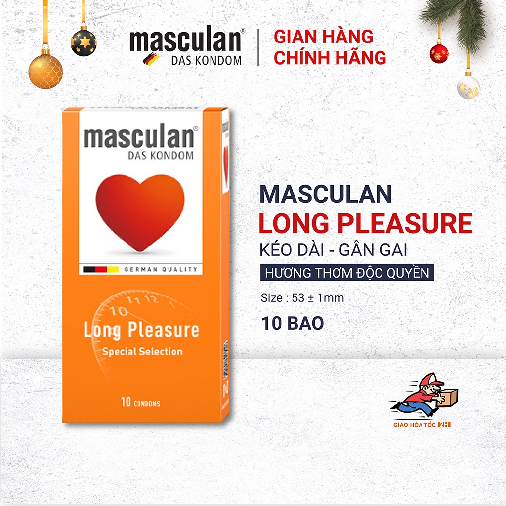 [Mã BMLTM300 giảm đến 300K] Bao cao su Masculan Long Pleasure kéo dài thời gian quan hệ - Hộp 10 bao