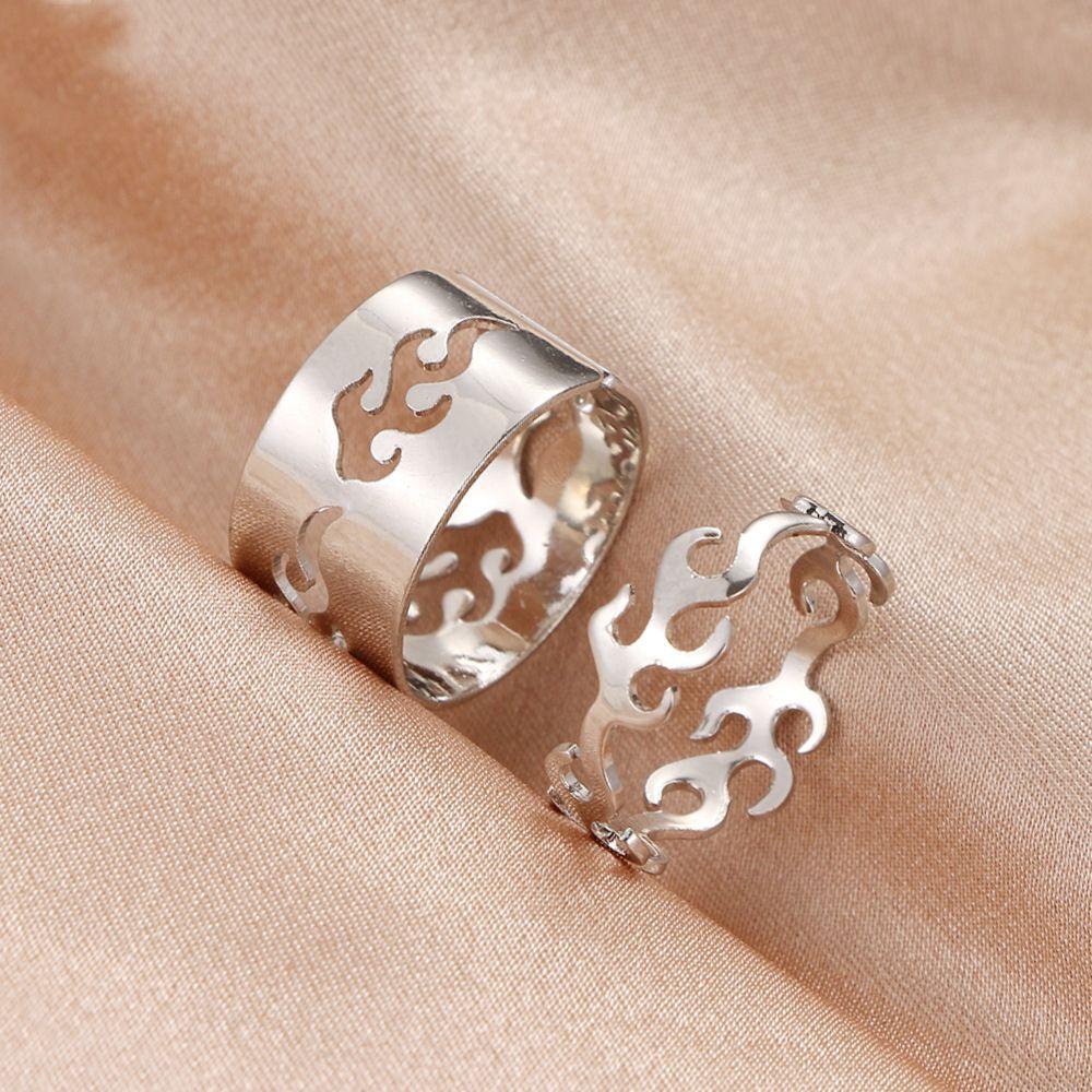 Set 2 Nhẫn Cưới Hình Ngọn Lửa Có Thể Điều Chỉnh Kích Cỡ