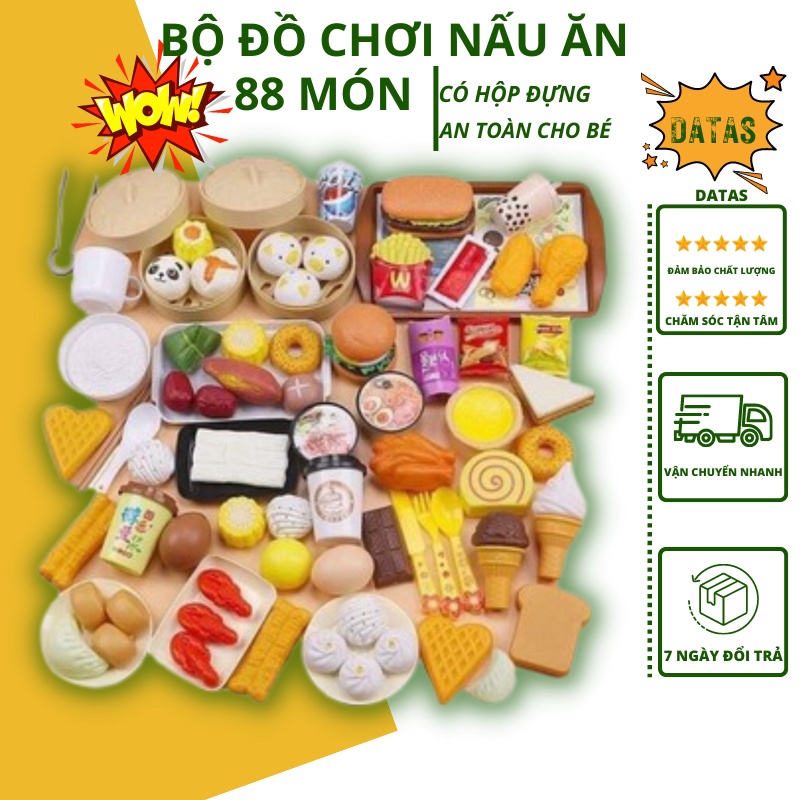 Đồ chơi nấu ăn cho bé Datas mô phỏng nhà bếp Bộ đồ chơi nhà bếp 88 món bánh bao, há cảo, bắp mô phỏng đầy đủ các món ăn