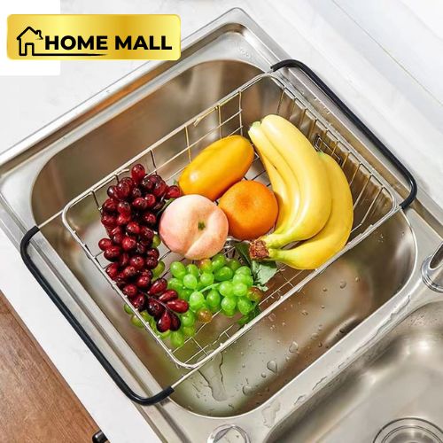 Rổ giá kệ gác bồn rửa chén, ráo nước, giá đỡ, khay úp chén inox có thể thay đổi chiều dài phù hợp mọi loại bồn Home Mall