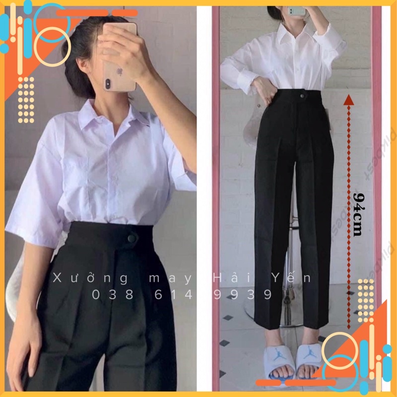Quần Tây Học Sinh Lưng Cao Có Màu Xanh Đen Và Đen Đơn Giản Dễ Phối Đồ Mã 022