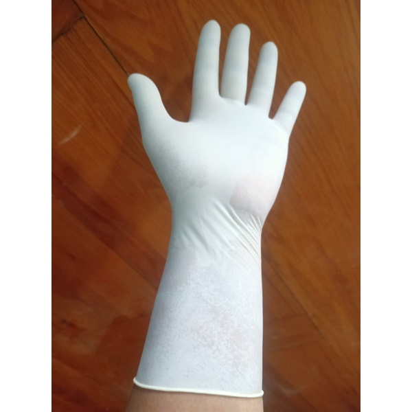 01 ki-lô-gam (tay dài ) găng tay ( loại tay dày và dài nhất) y tế Latex có bột và không bột loại dày 0.11 MM , dài 29 cm
