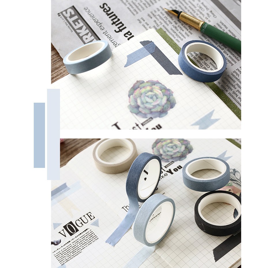 [Mã LIFEBOOK2 giảm 10% đơn 0Đ] Hộp 5 cuộn washi tape màu sắc cơ bản 9 mẫu tự chọn trang trí bullet journal