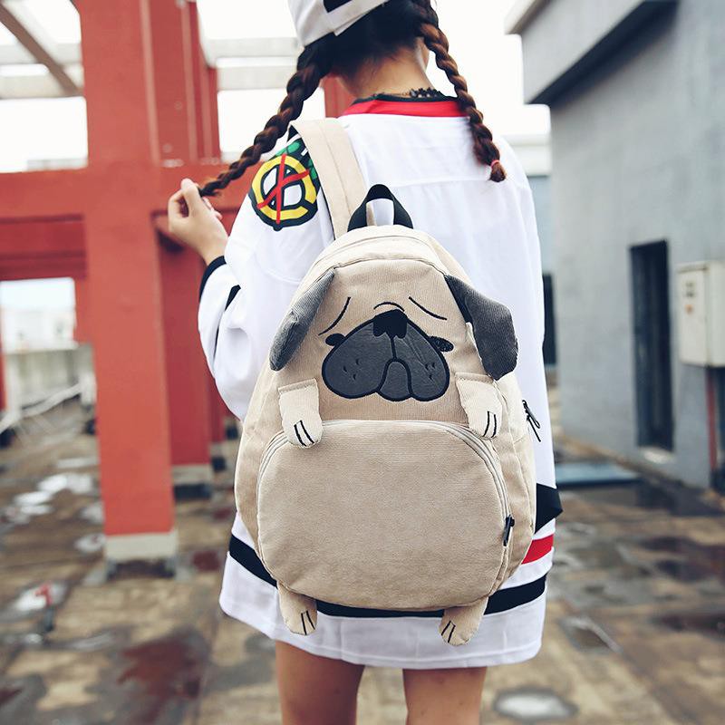 Ba lô Chó Pug vải nỉ kích thước 28*10*30cm