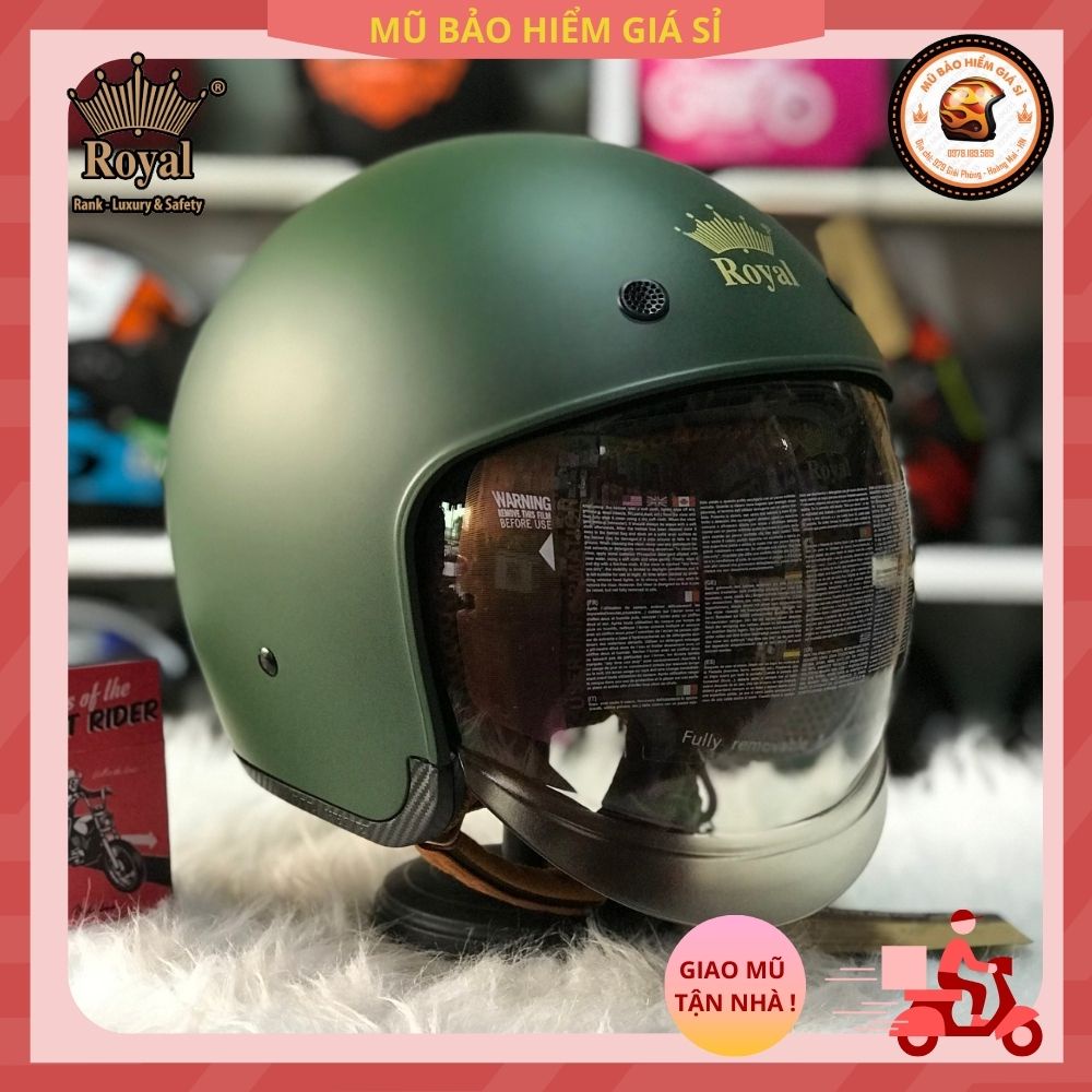MŨ NÓN BẢO HIỂM ROYAL M139 KÍNH ÂM - SIZE MẦU XANH LÍNH NHÁM
