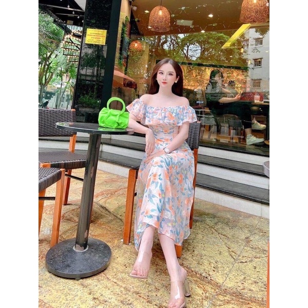 Váy Maxi Trễ Vai Nhún Eo Tôn Dáng