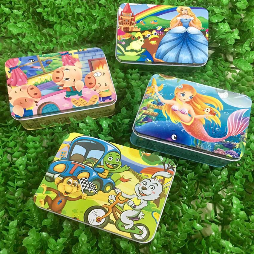 Tranh ghép hình Puzzle 100 mảnh gỗ cho bé phát triển trí tuệ- Hộp Sắt