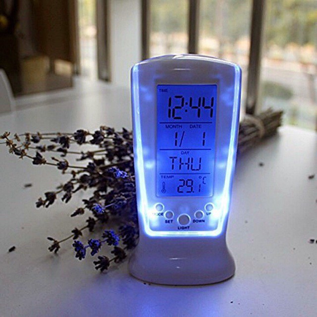 Đồng hồ 💓FREESHIP💓 Đồng hồ để bàn nhiệt kế, thiết kế sang trọng, thanh lịch, có đèn Led màu xanh tinh tế 4939