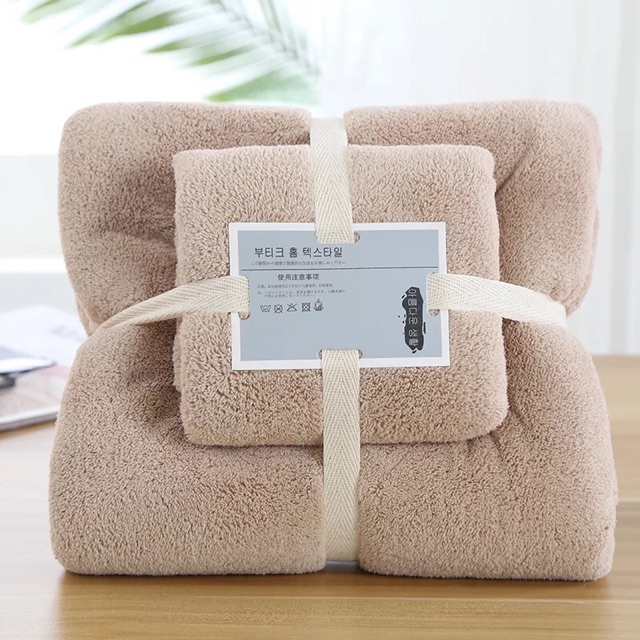Combo 2 khăn tắm coton siêu thấm nước 1m4*0.7m, 30*70cm