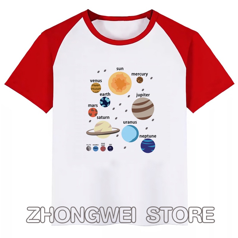 Zhongwei Áo Thun In Hình Hành Tinh Hệ Mặt Trời Vui Nhộn Dễ Thương Cho Bé Trai Bé Gái kawaii Earth & Sun Kids