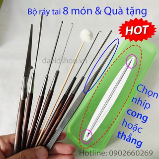 Bộ lấy ráy tai 8 món hộp nhựa, tặng cây nặn mụn, kèm hộp nhựa đựng sản phẩm