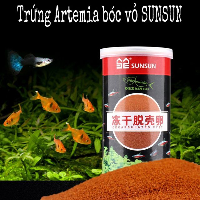 Trứng Artemia bóc vỏ SUNSUN cho cá con, cá thủy sinh