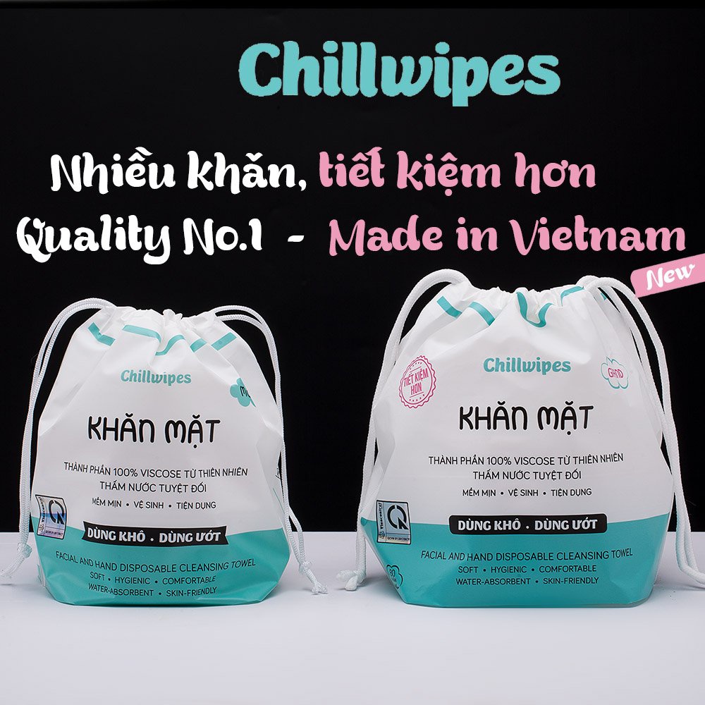 Khăn mặt khô Chillwipes dùng 1 lần lau khô, lau ướt - Giấy lau mặt dùng một lần [80 khăn]