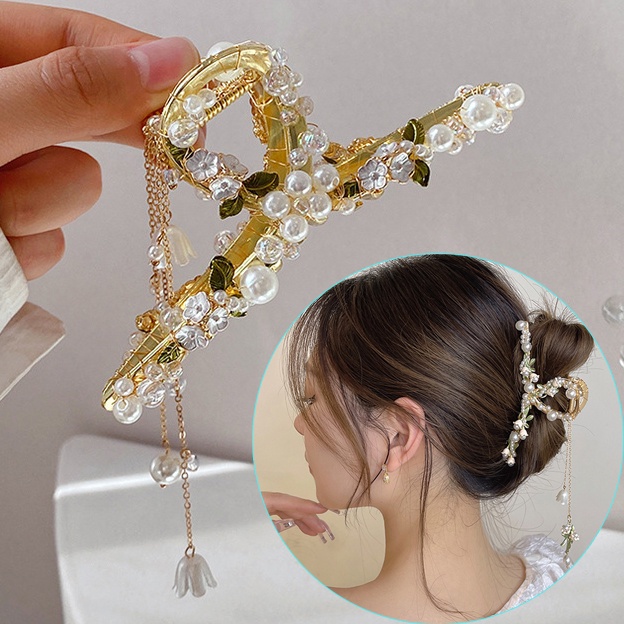 Kẹp Tóc Hình Hoa Bằng Kim Loại Đính Ngọc Trai Thời Trang Sang Trọng Cho Nữ