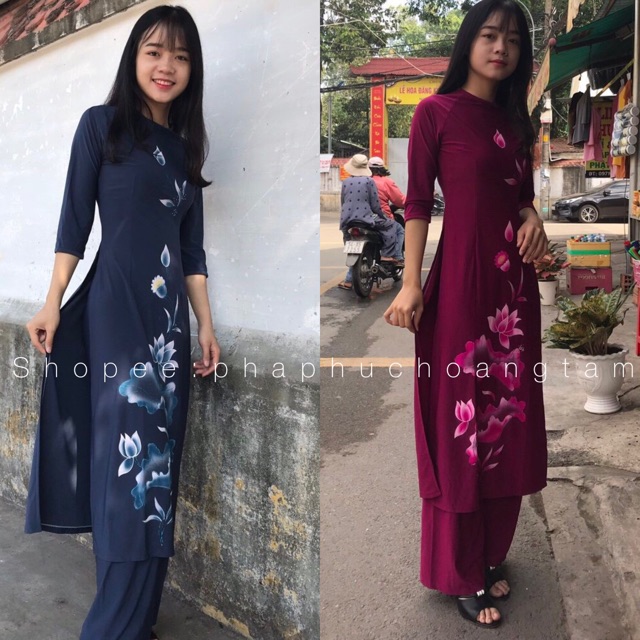 Đồ Lam Đi Chùa # Áo Dài Thun Sen Vẽ GIÁ RẺ VÔ ĐỊCH