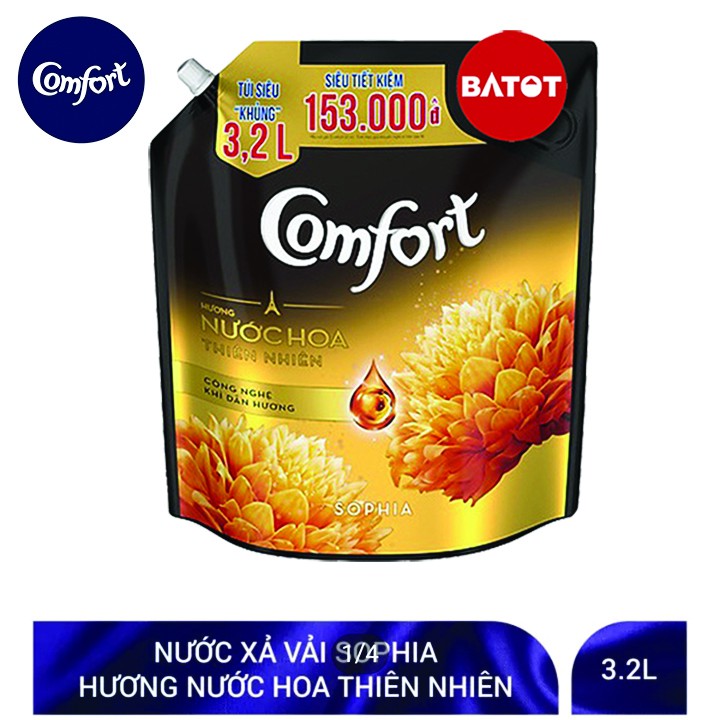 Nước xả vải Comfort Hương nước hoa Thiên nhiên SOFIA túi 3.2L (Vàng đen)